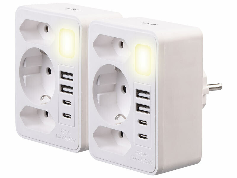 2 multiprises murales avec 4 ports USB-A / USB-C et veilleuse ...