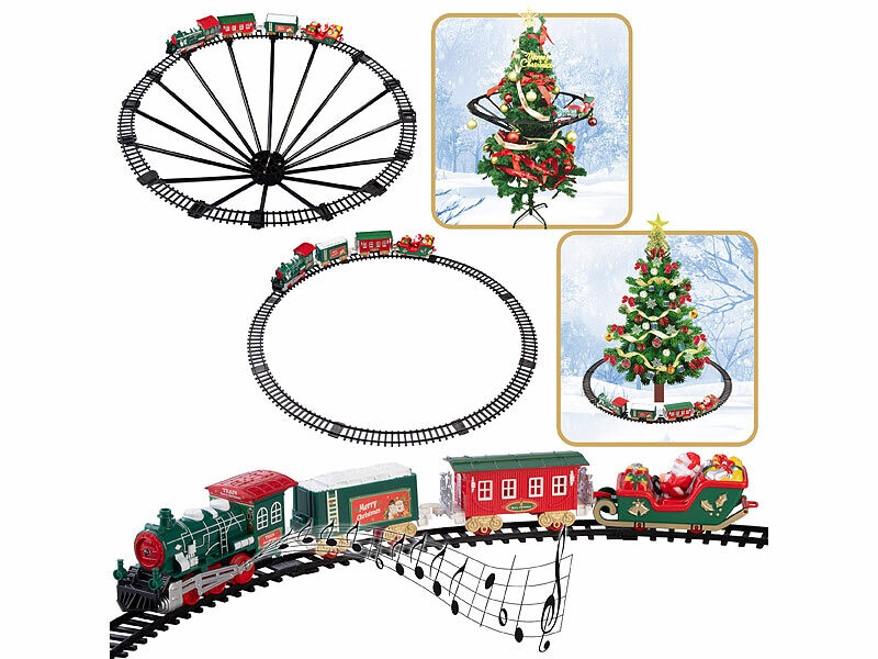 Train électrique De Noël - 37 Pièces - Piste Circulaire 90 Cm - Locomotive Avec Lumières Et Sons - Pour Décorer Autour Ou Sous Le Sapin