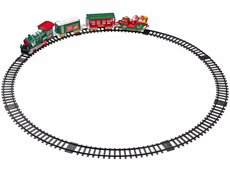 Train électrique De Noël – 37 Pièces – Locomotive + 3 Wagons – 90 Cm De Piste Circulaire – Lumières Et Sons – Pour Sapin (autour Ou Dessous) – 2 Piles AA