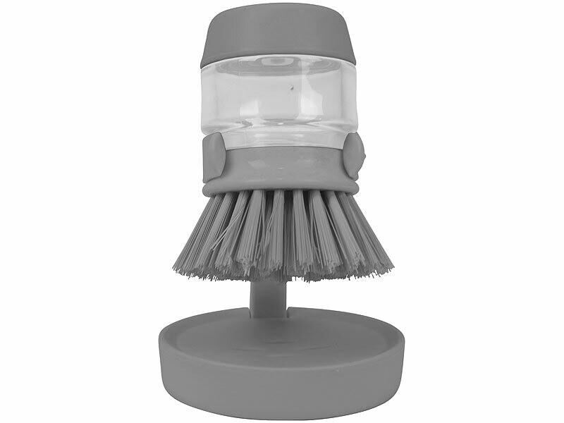 3 Pièces Brosse Vaisselle Avec Manche Et Distributeur Savon - Têtes Remplaçables Grises