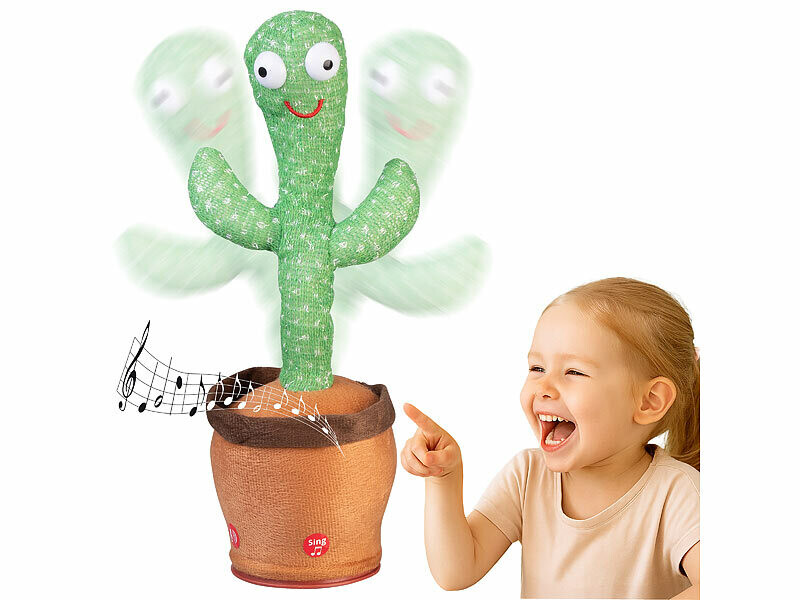 Idena Cactus Bavard 33 Cm – Peluche Qui Répète Avec Lumière Et Mouvement, Piles AA