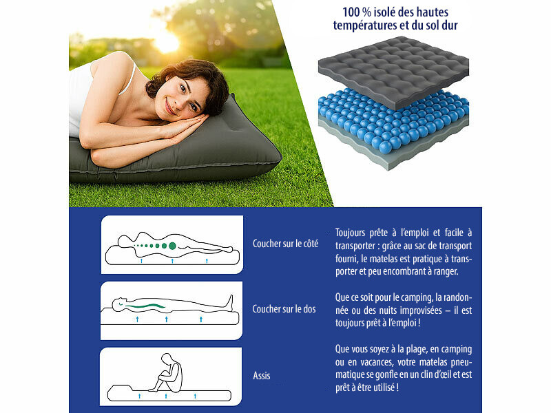 Matelas Camping Matelas Gonflable POWERLIX Ultra Léger - Camping/Randonnée - Sac Gonflage Inclus Matelas Plage
