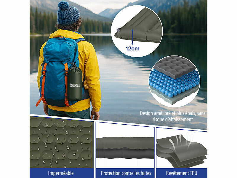 Matelas Gonflable SnugPak Avec Pompe à Pied Intégrée – 630 G, Polyester 230T, Patch Réparation Inclus – Pour Camping