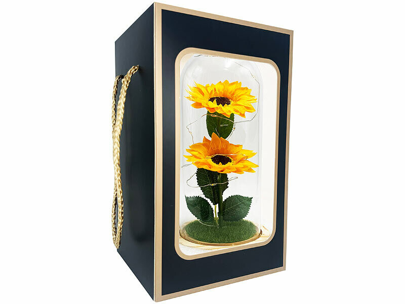 Tournesol artificiel sous cloche avec LED | Décoration florale | Pearl.fr