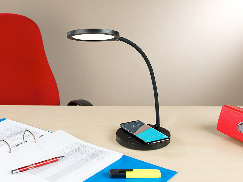 Lampe de bureau LED avec variateur et chargeur Qi dans le socle