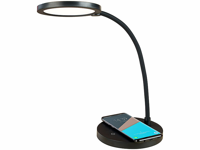 Lampe de bureau LED avec variateur et chargeur Qi dans le socle Lunartec, Lampes de bureau