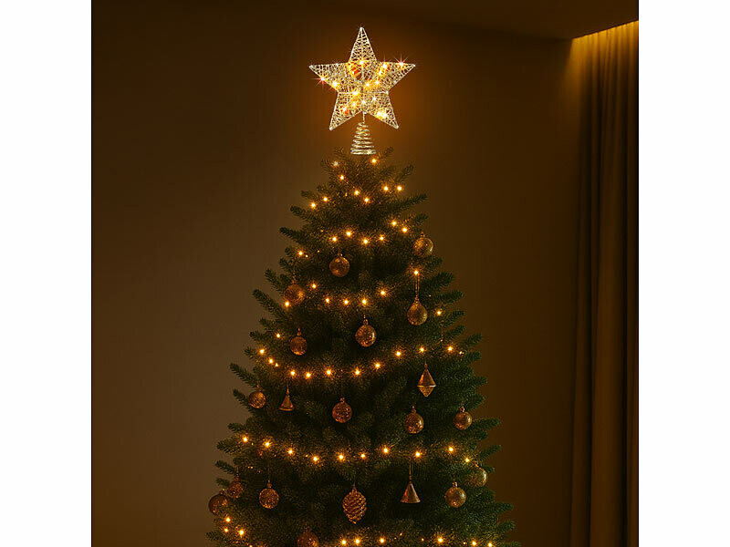 Étoile Dorée Scintillante Pour Sapin De Noël 25,4 Cm – 10 LED Jaune Chaud Clignotantes, Design 3D Pailleté Luxe