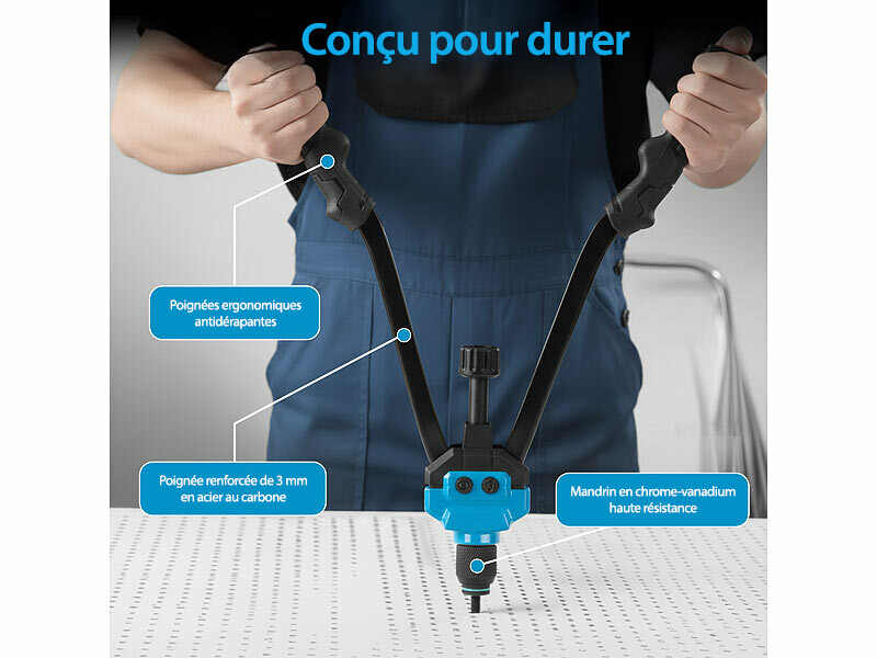 Pince à riveter 40 cm pour inserts filetés avec 80 rivets | Outillage à ...