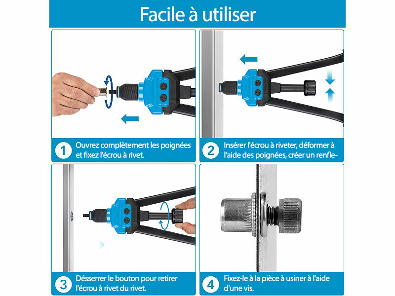 Pince à riveter 40 cm pour inserts filetés avec 80 rivets | Outillage à ...