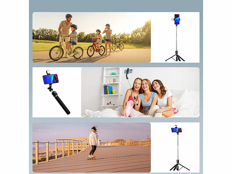 Trépied smartphone et perche à selfie 170 cm avec déclencheur à