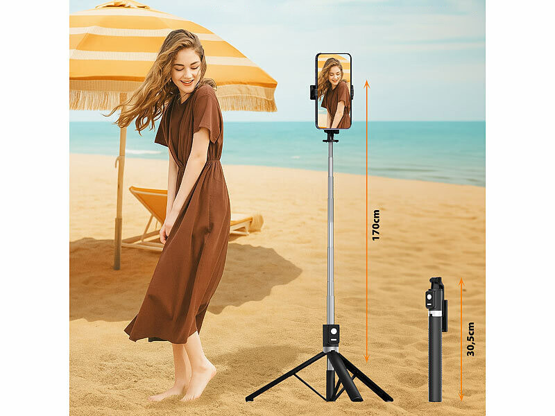 Trépied smartphone et perche à selfie 170 cm avec déclencheur à