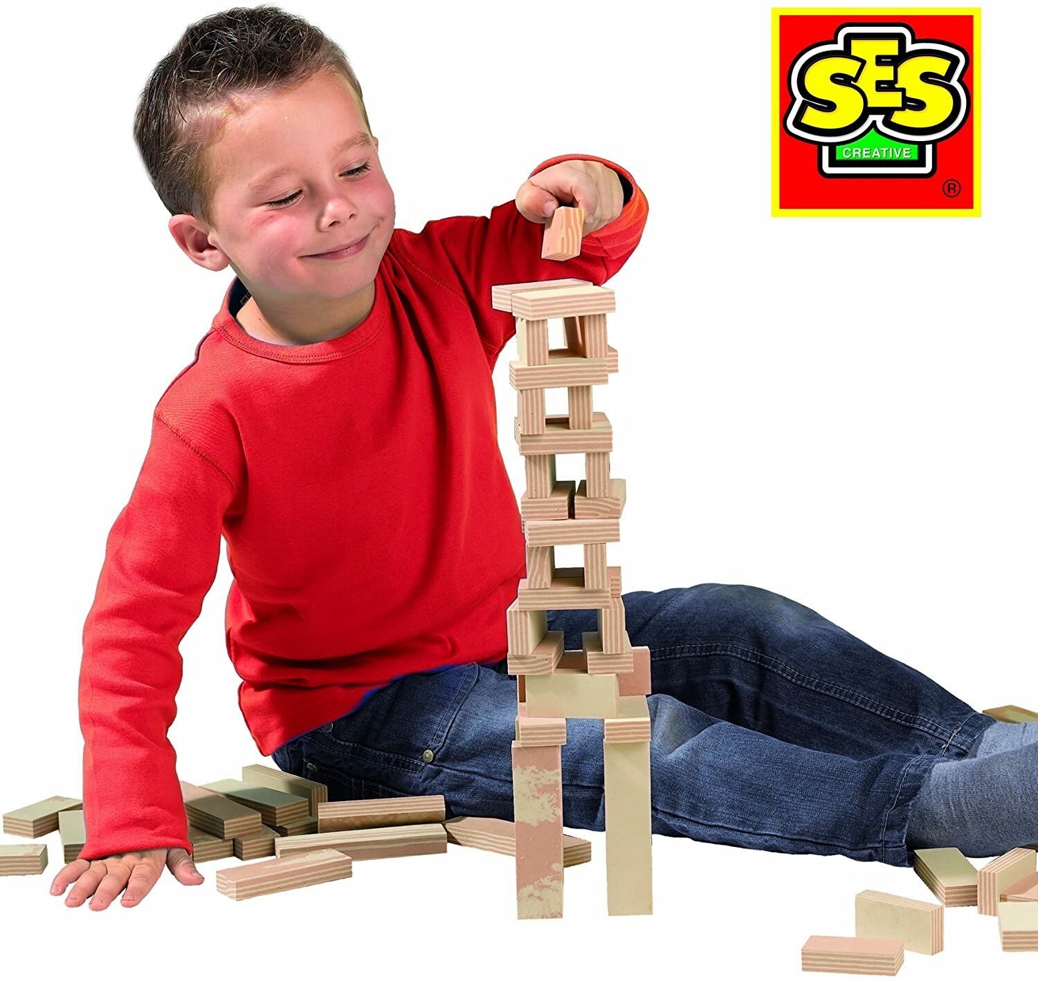 Jeu de construction cubes en mousse imitation bois : jeu enfant pas cher, Jeux de construction