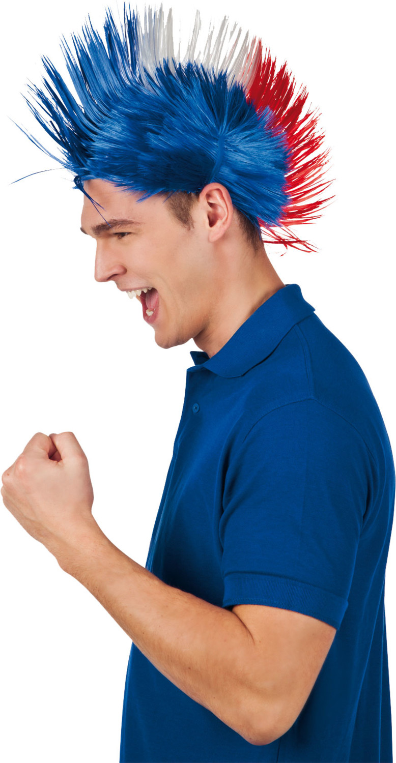 Perruque punk tricolore bleu, blanc, rouge - fête déguisement supporter  Supporter votre équipe - Accessoire de supporter - Creavea