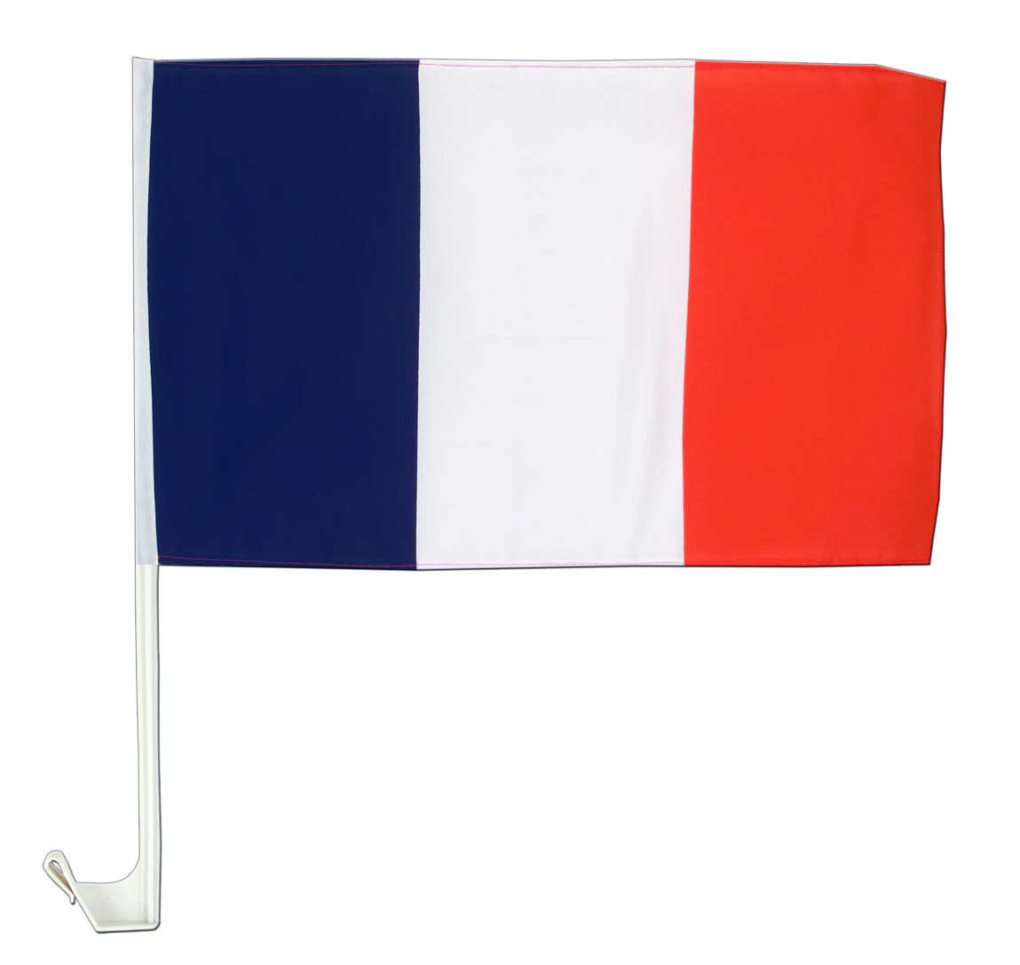 Drapeau de la France 45 x 30 cm avec pince Vitre de Voiture