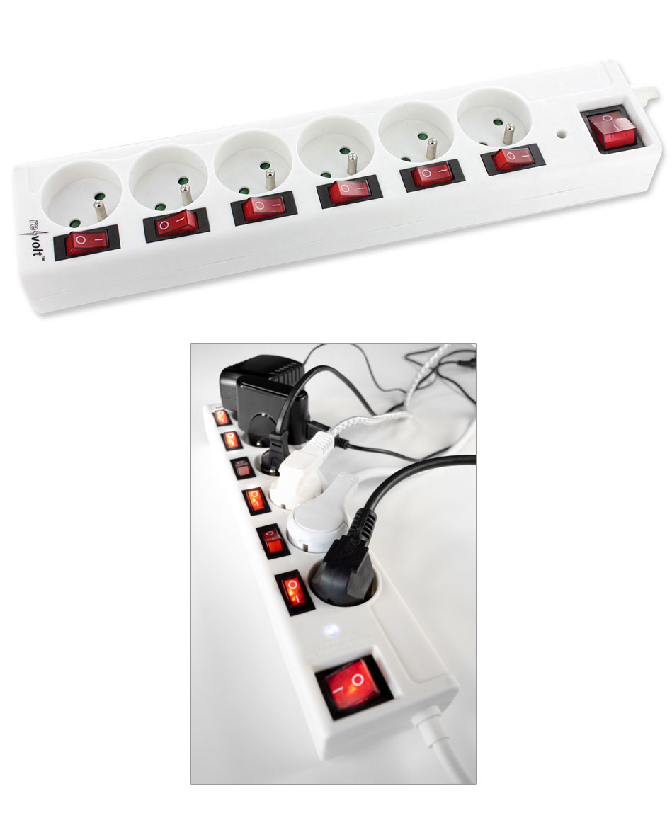 Multiprise bloc 6 prises avec interrupteurs pour chaque prise