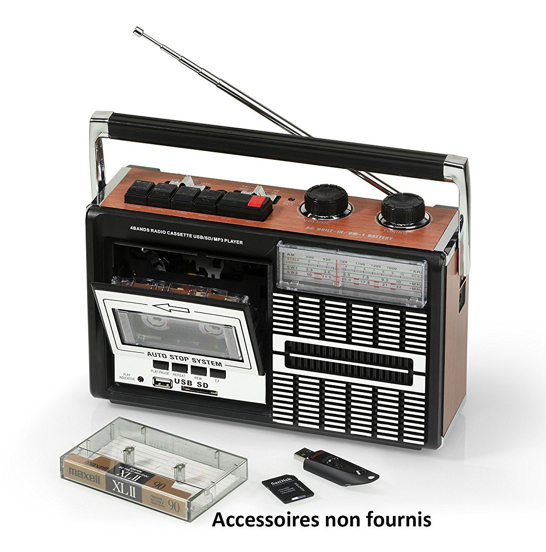 Lecteur CD Cassette MP3 avec lecteur cassette, FM, entrée audio