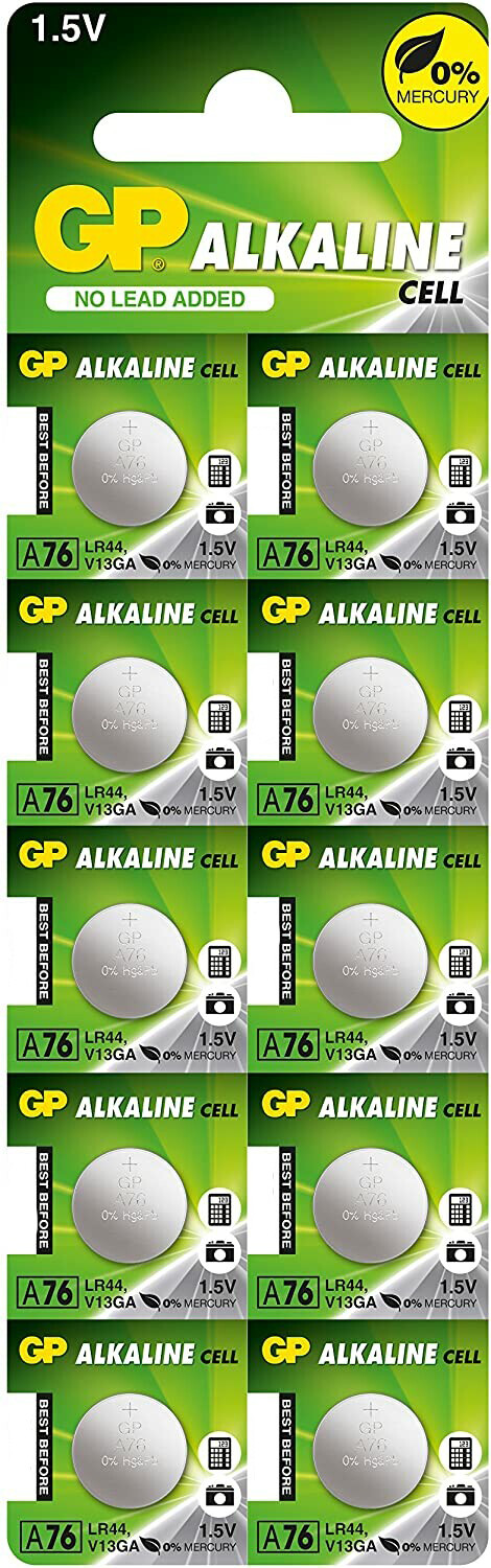 10 Piles bouton LR44 GP Alkaline Cell, Piles bouton