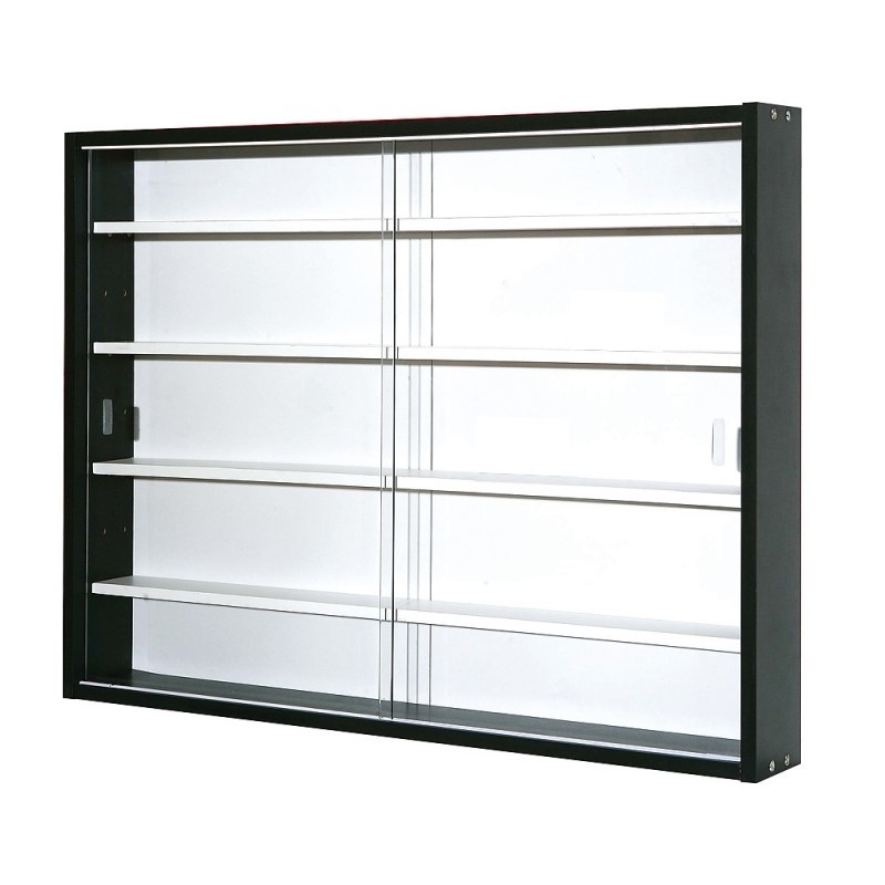 Vitrine Murale En Bois Massif Pour 12 Montres - Verre Véritable, Intérieur Velours Noir, Verrouillable - Noir