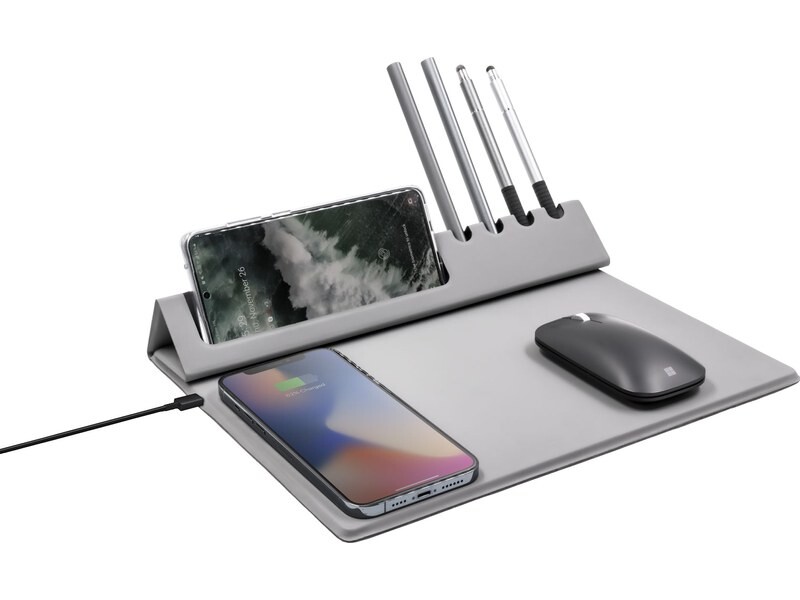 Tapis De Bureau Chargeur Sans Fil Magnétique – 15 W Pour Téléphone, 5 W Pour écouteurs, Rangement Caché | Cuir Vegan Réversible