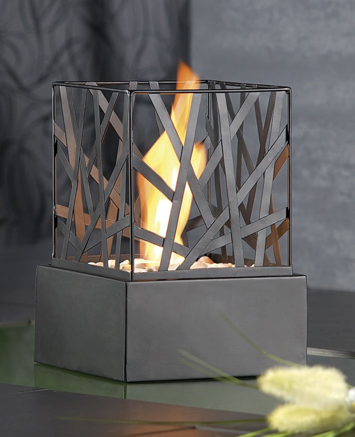 Lampe au bio-éthanol de table, design acier noir, sans odeur, Torches et  bougies classiques