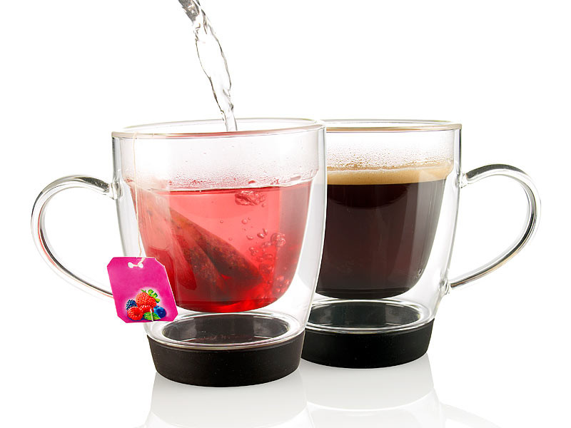 Achat 2 Tasses Double Paroi avec dessous en Silicone, Café et Thé