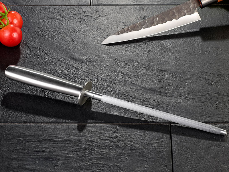 Fusil à aiguiser professionnel 20 cm pour couteaux en acier et inox, Aiguiseurs de couteaux