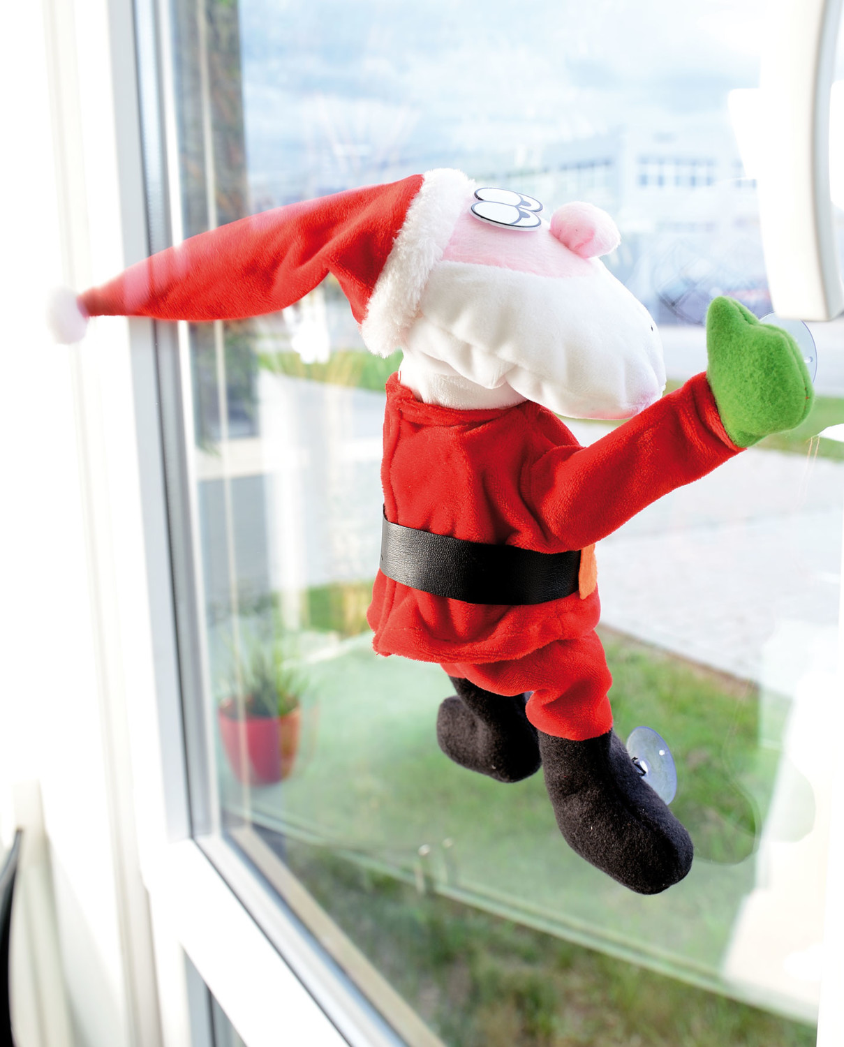 Déco De Noël Animée - Renne/Père Noël 'Crashing' Pour Fenêtre - Ventouses Incluses - Effet Comique Garanti !