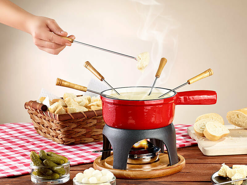 Service à fondue en fonte émaillée, Ø 16 cm, Raclette et fondue