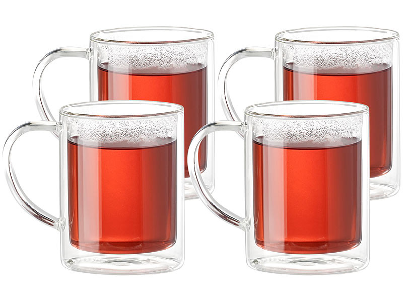 Mugs en verre à double paroi (200 ml chacune) par 4, Verres et gobelets