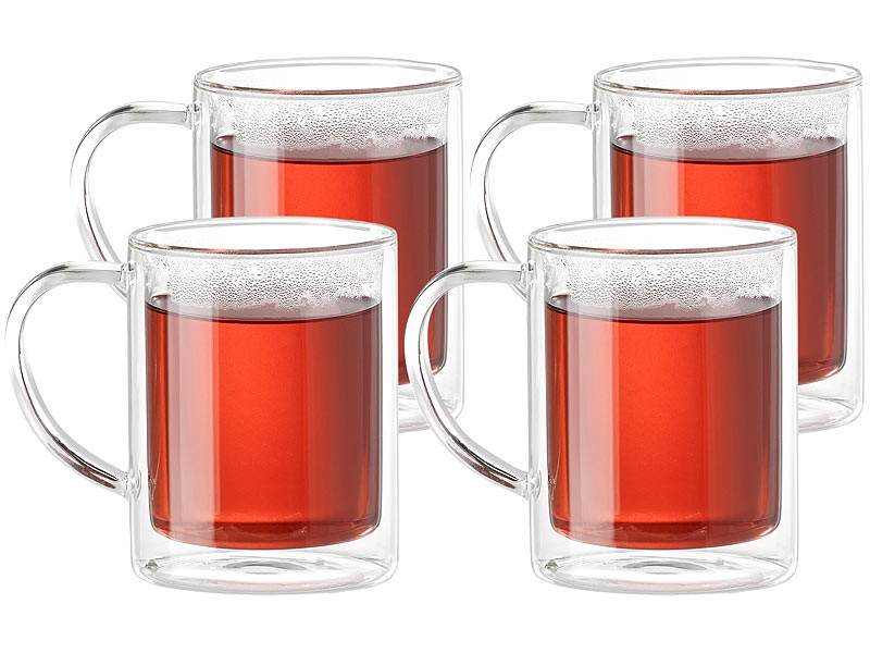 Verres à Café Double Paroi - Lot De 4, 350 Ml - Verre Borosilicaté Transparent - Avec 4 Cuillères