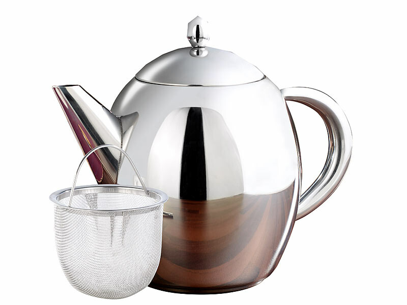 Théière en inox avec filtre à thé amovible intégré, design métal