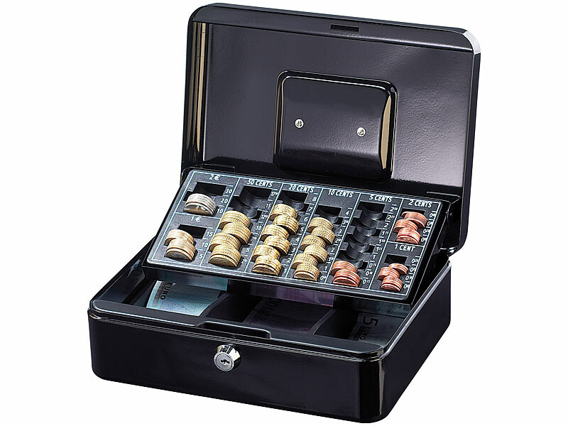 24,5×24,5×3,5 cm Plateau de Caisses à Monnaie pour Tiroir de Caisse avec 3 Compartiments à Billets et 3 Boîtes à Pièces de Euro Noir 
