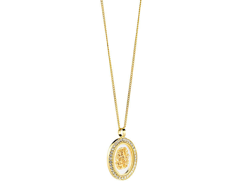 Chaîne dorée avec pendentif Ovale, feuille d'or 23 carats : bijou pas