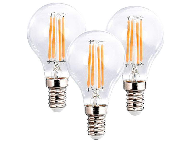 3 ampoules bougie E14 4 W 470 lm blanc chaud, Filament à LED