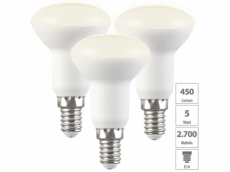 3 réflecteurs LED E14 R50 - 5W - 450 lm - Blanc chaud