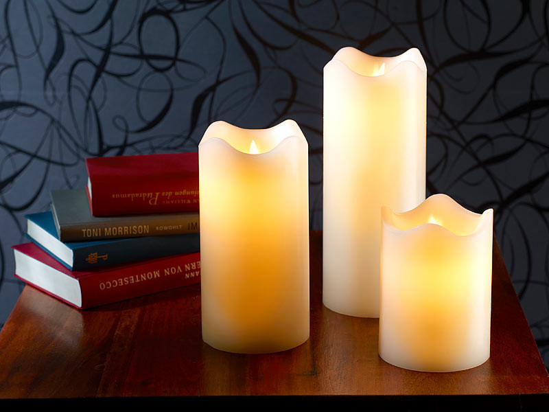 3 Bougies en cire avec flamme LED, Bougeoirs et bougies à LED