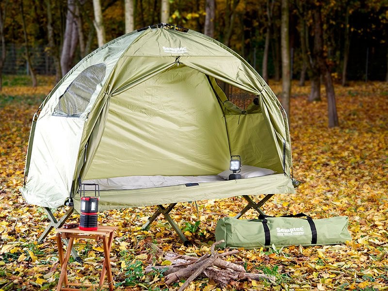 Tente surélevée pas cher avec lit de camp, matelas et sac, Tentes /  Couchage