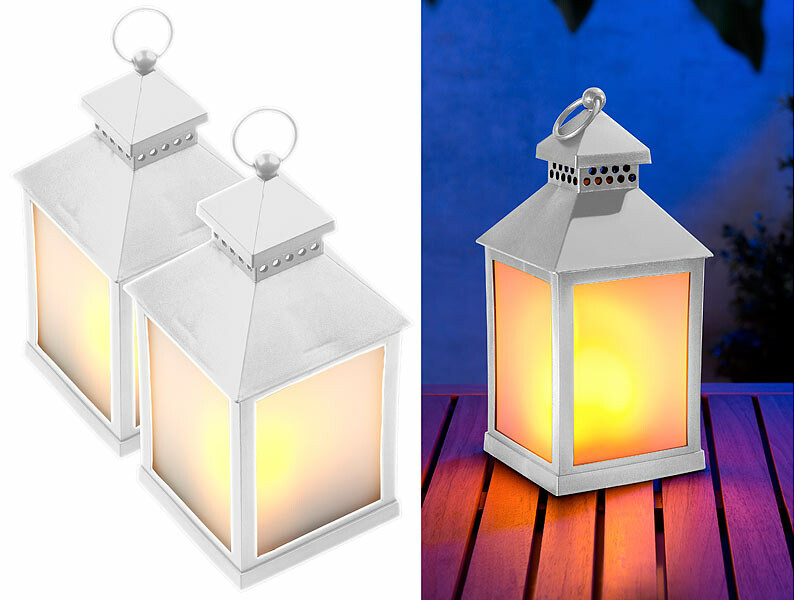 2 Lanternes LED blanches avec minuteur, Posé et suspendu