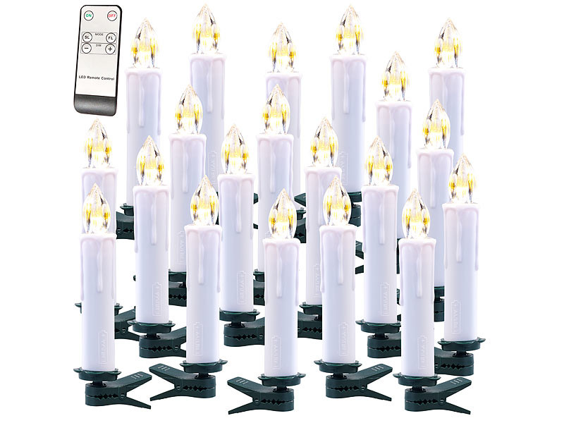 20 bougies LED pour sapin de Noël avec télécommande - coloris doré -  Lunartec