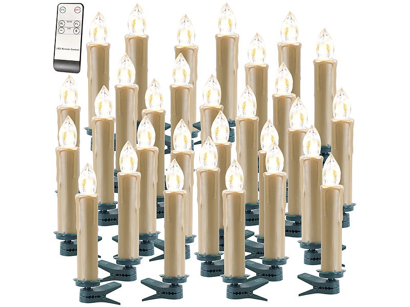 Bougies LED De Noël - Lot De 30 - Télécommande Sans Fil - Jaune Chaud - Piles Incluses - Pour Sapin, Décoration Festive