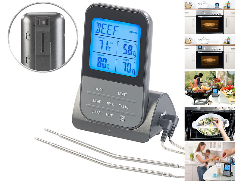 Thermomètre de cuisine, thermomètre de cuisson numérique avec 2