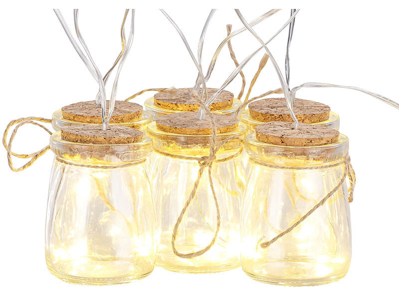 6 bocaux lumineux décoratifs avec guirlande à LED blanc chaud, Décoration  lumineuse