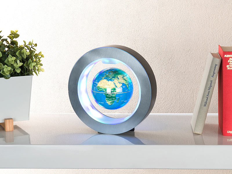 Globe Terrestre En Lévitation Magnétique 10 Cm - Éclairage LED Multicolore - Rotation Automatique - Alimentation 230V