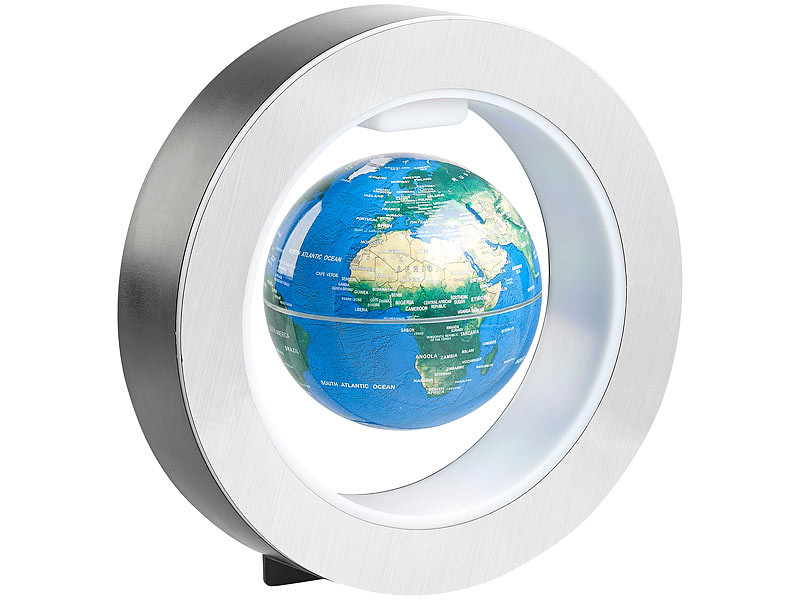 Globe terrestre 10 cm en lévitation avec anneau magnétique à éclairage LED  multicolore, Décoration lumineuse