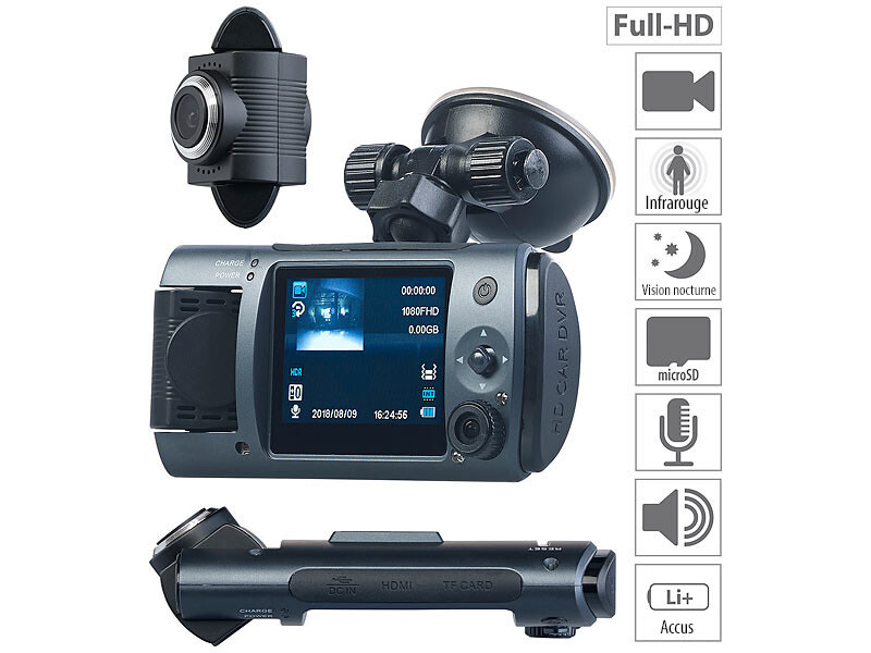 Double caméra embarquée QHD 360° avec accéléromètre et vision nocturne