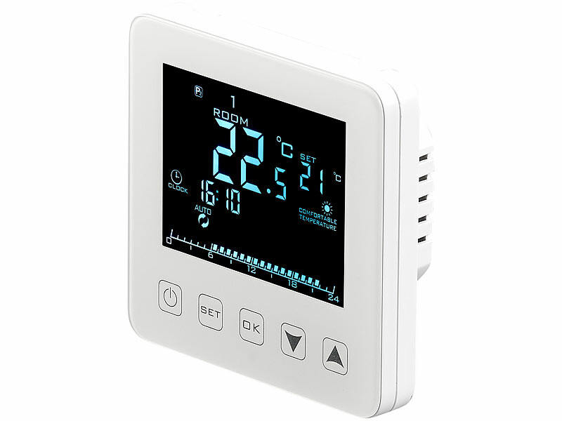 Thermostat mural pour plancher chauffant, LCD, touches tactiles,  programmable