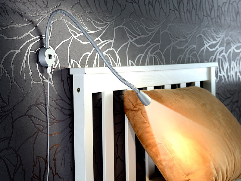 Lampe de chevet murale LED 3W avec interrupteur et chargeur USB intégré  Lunartec, Encastrable et mural