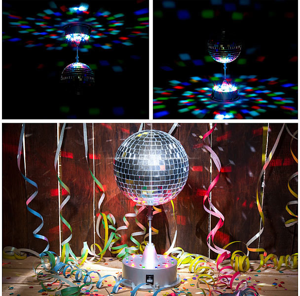 Projecteur disco à sphère à facettes rotative avec jeux de lumière (code  35157) 
