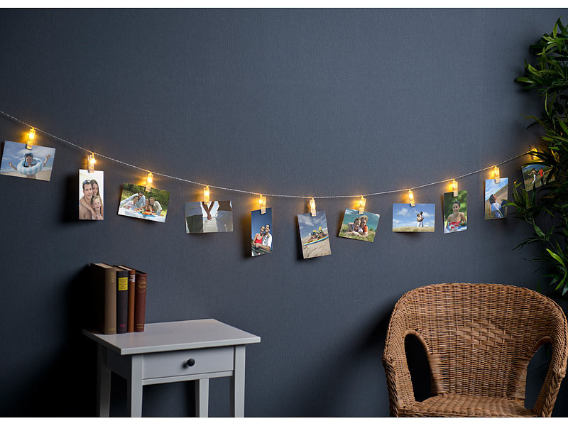 Guirlande porte-photos avec 40 pinces à LED (10 m) - PEARL