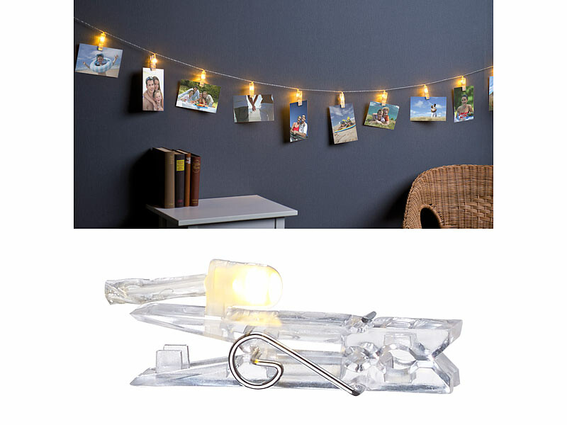Guirlande Photo LED 10m Avec 100 Pinces | Décoration Murale Intérieure - Alimentation Piles